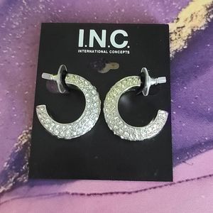 INC I.N.C.International concepts silver rhinestone hoop earrings NWT